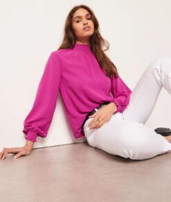 BOBBY Bluse Mit Stehkragen FUCHSIA