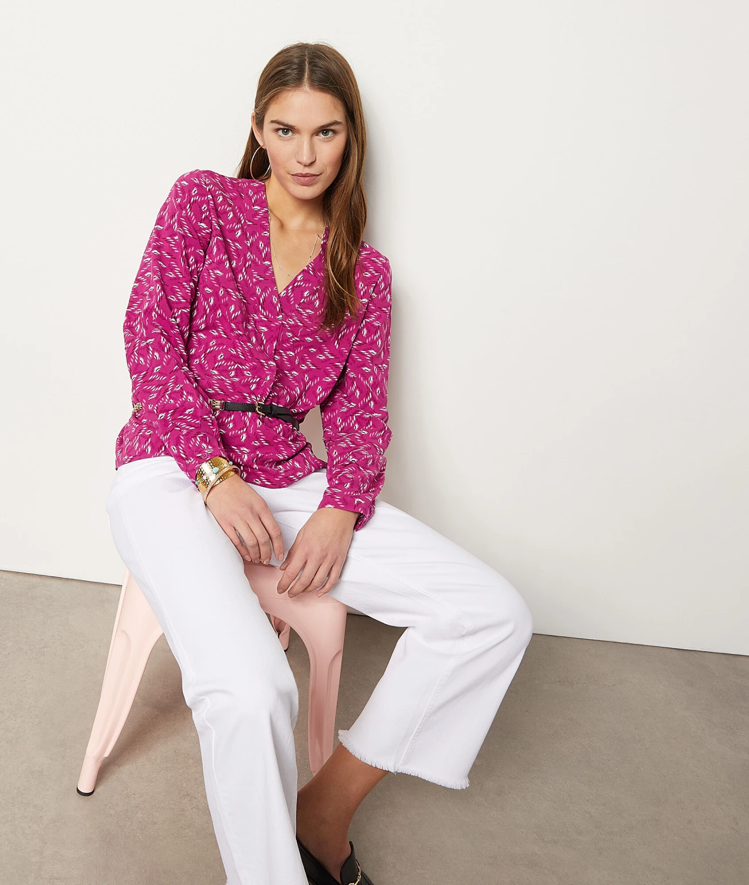 Fließende Hemdbluse Mit Print FUCHSIA 1 Fließende Hemdbluse Mit Print FUCHSIA