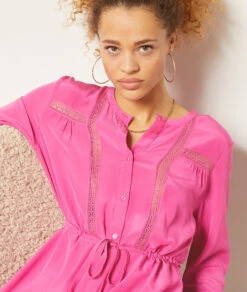 Geknöpftes Kleid FUCHSIA