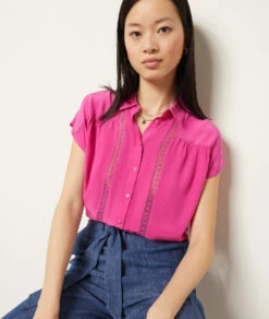 Ärmellose Hemdbluse FUCHSIA