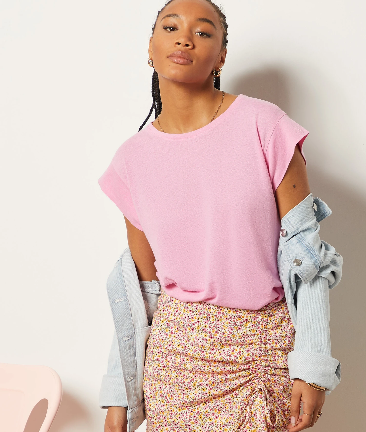 T-Shirt Aus Leinenmischgewebe HELLROSA 1 T-Shirt Aus Leinenmischgewebe HELLROSA