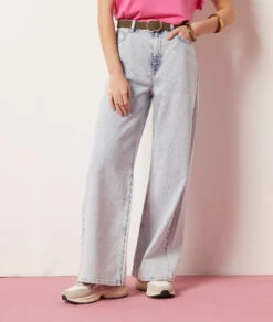 Weit Geschnittene Jeans, 100 % Baumwolle HIMMELBLAU