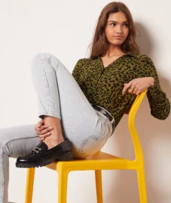 Bluse Mit Leoparden-Print SCHWARZ