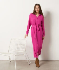 Langes Kleid Mit Bindegürtel FUCHSIA