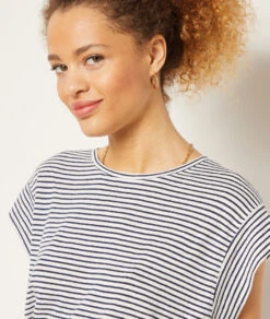Gestreiftes T-Shirt Aus Leinenmischgewebe ECRU -Etam Verkäufe 653989180 b