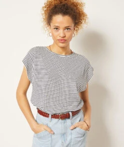 Gestreiftes T-Shirt Aus Leinenmischgewebe ECRU -Etam Verkäufe 653989180 c