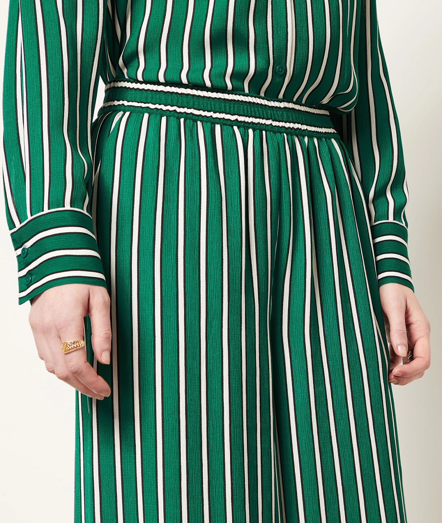 Gestreifte, Fließend Fallende Hose NILGRÜN 4 Gestreifte, Fließend Fallende Hose NILGRÜN – Bild 4