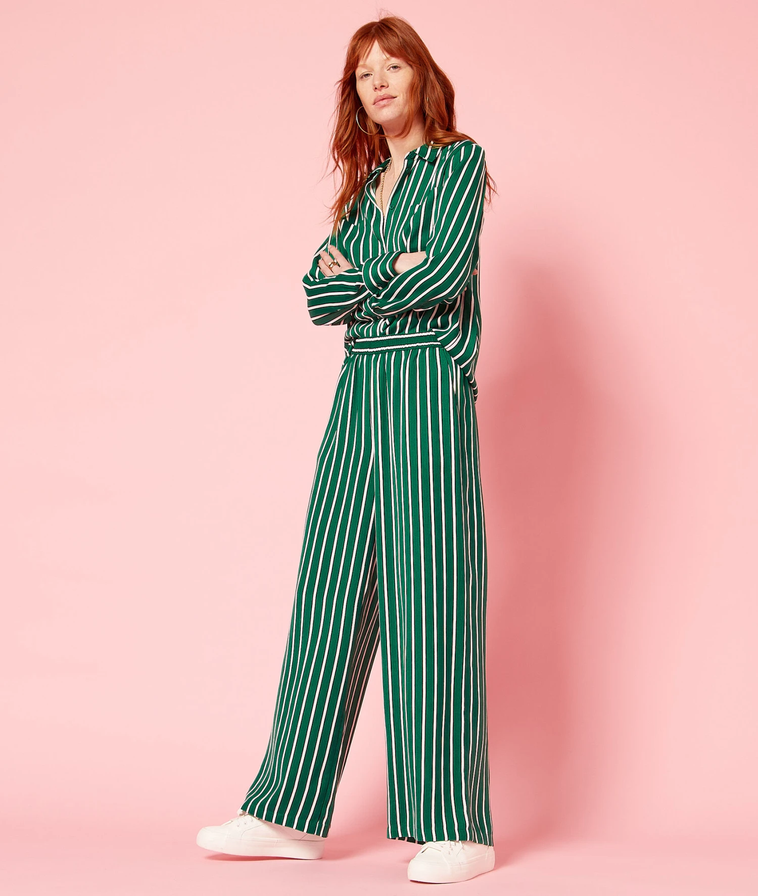 Gestreifte, Fließend Fallende Hose NILGRÜN 1 Gestreifte, Fließend Fallende Hose NILGRÜN