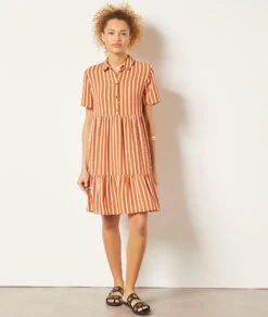 Gestreiftes Kleid ORANGE