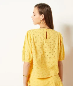 T-Shirt Mit Kurzen Ärmeln Mit Stickereien SONNENGELB -Etam Verkäufe 653996454 a