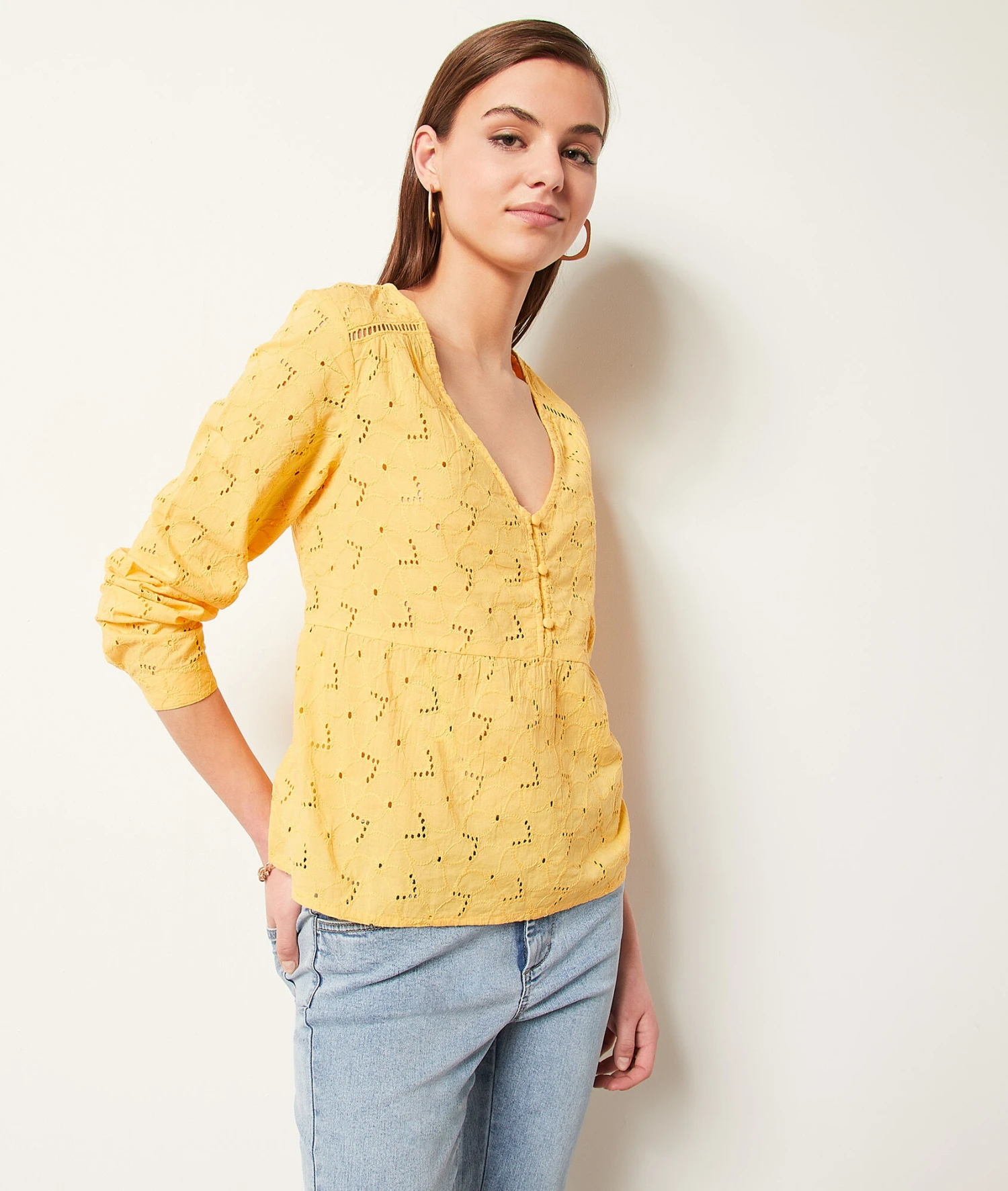 Bluse Mit Stickereien, 100 % Baumwolle SONNENGELB 3 Bluse Mit Stickereien, 100 % Baumwolle SONNENGELB – Bild 3