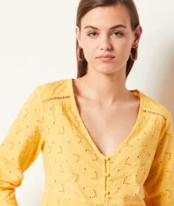 Bluse Mit Stickereien, 100 % Baumwolle SONNENGELB 8 Bluse Mit Stickereien, 100 % Baumwolle SONNENGELB -Etam Verkäufe 653996554 b