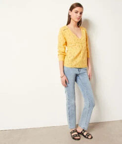 Bluse Mit Stickereien, 100 % Baumwolle SONNENGELB