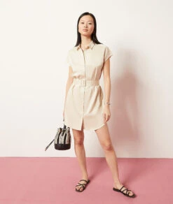 Kleid Mit Gürtel ECRU