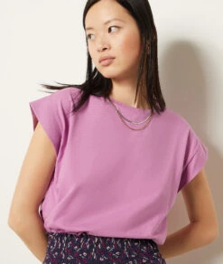 T-Shirt Mit Rundem Ausschnitt, 100 % Baumwolle FLIEDER