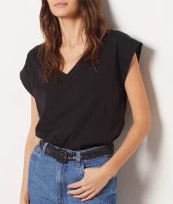 Noir T-Shirt Mit V-Ausschnitt Aus 100 % Bio-Baumwolle SCHWARZ -Etam Verkäufe 654000605 b