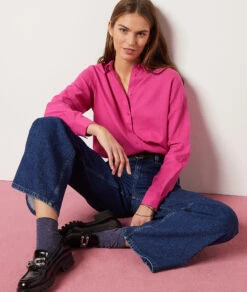 Hemdbluse Aus Leinenmischgewebe FUCHSIA