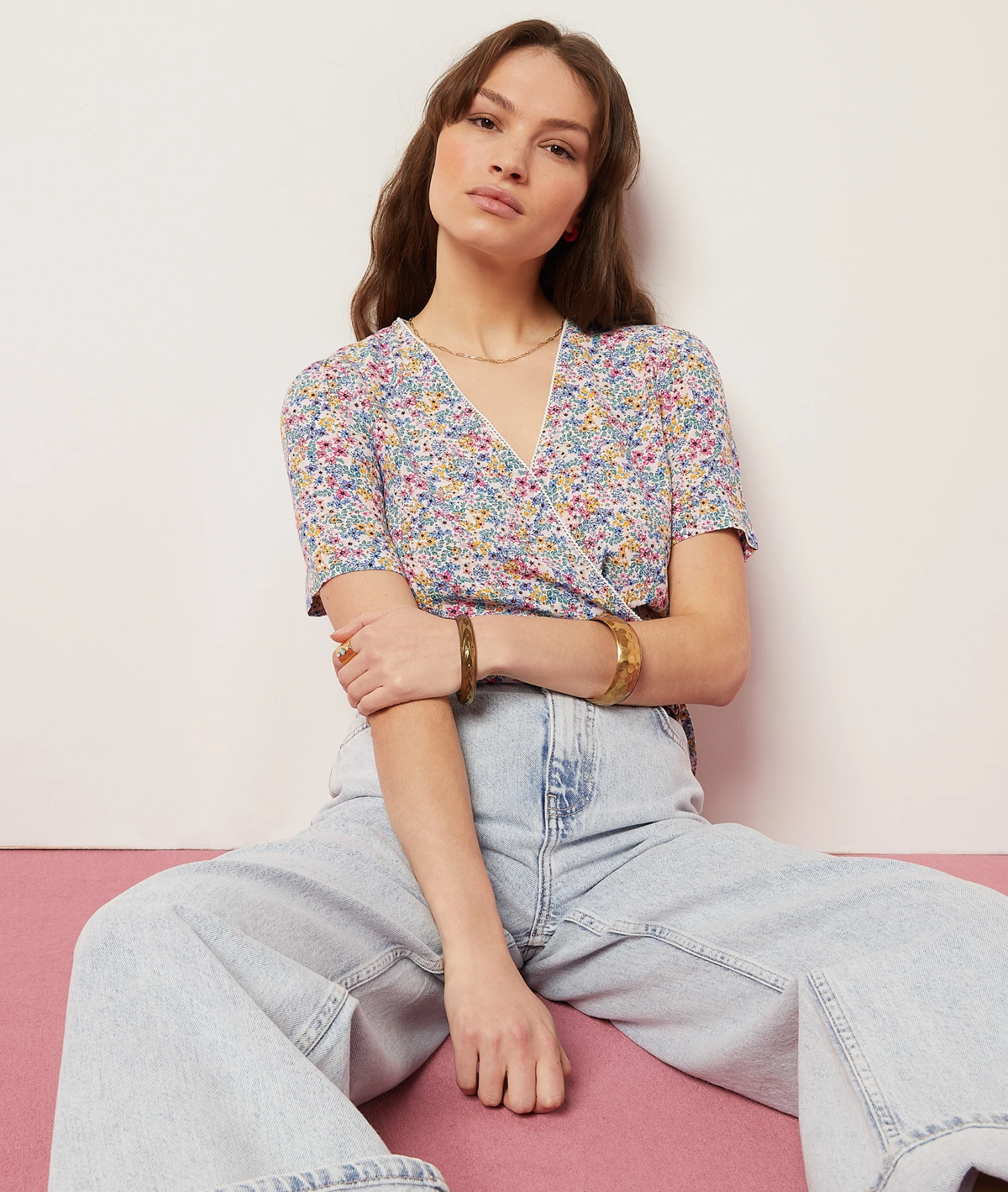 T-Shirt In Wickelform BLAU GRÜN 1 T-Shirt In Wickelform BLAU GRÜN