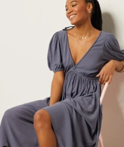 Langes Kleid Mit Freiem Rücken BLAUGRAU 7 Langes Kleid Mit Freiem Rücken BLAUGRAU -Etam Verkäufe 654007221 6