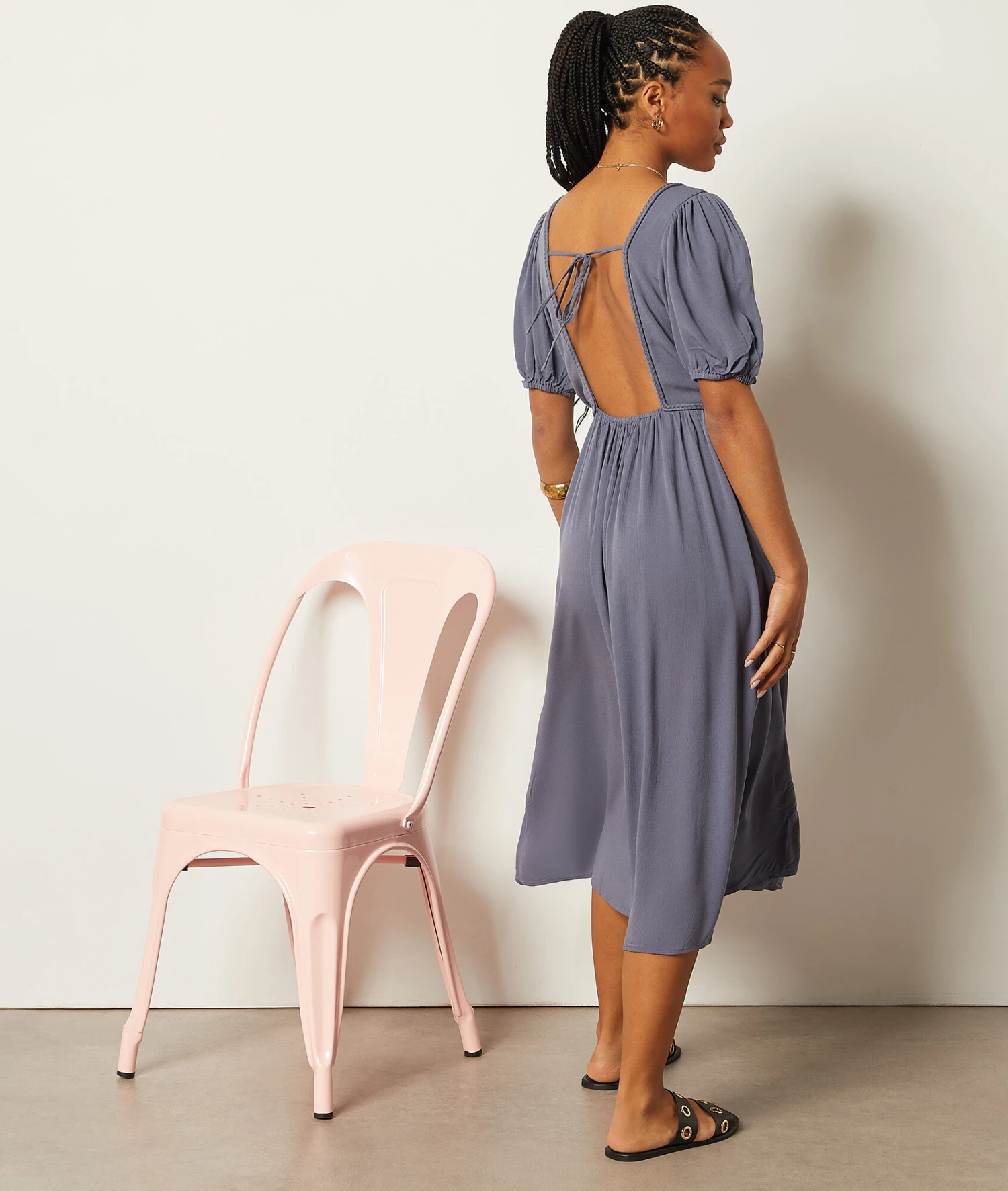 Langes Kleid Mit Freiem Rücken BLAUGRAU 2 Langes Kleid Mit Freiem Rücken BLAUGRAU – Bild 2