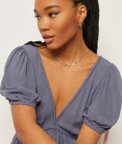 Langes Kleid Mit Freiem Rücken BLAUGRAU 8 Langes Kleid Mit Freiem Rücken BLAUGRAU -Etam Verkäufe 654007221 b