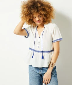Bluse Mit Gestickten Details WEIß -Etam Verkäufe 654009701 c