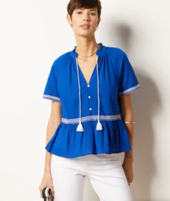 Bluse Mit Stickereien, 100 % Baumwolle KÖNIGSBLAU -Etam Verkäufe 654009723 b