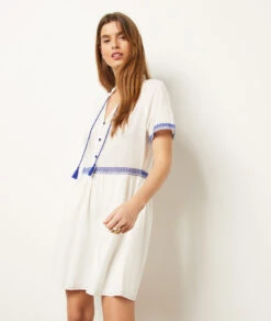 Kleid Mit Gestickten Details 100 % Baumwolle WEIß -Etam Verkäufe 654009801 6