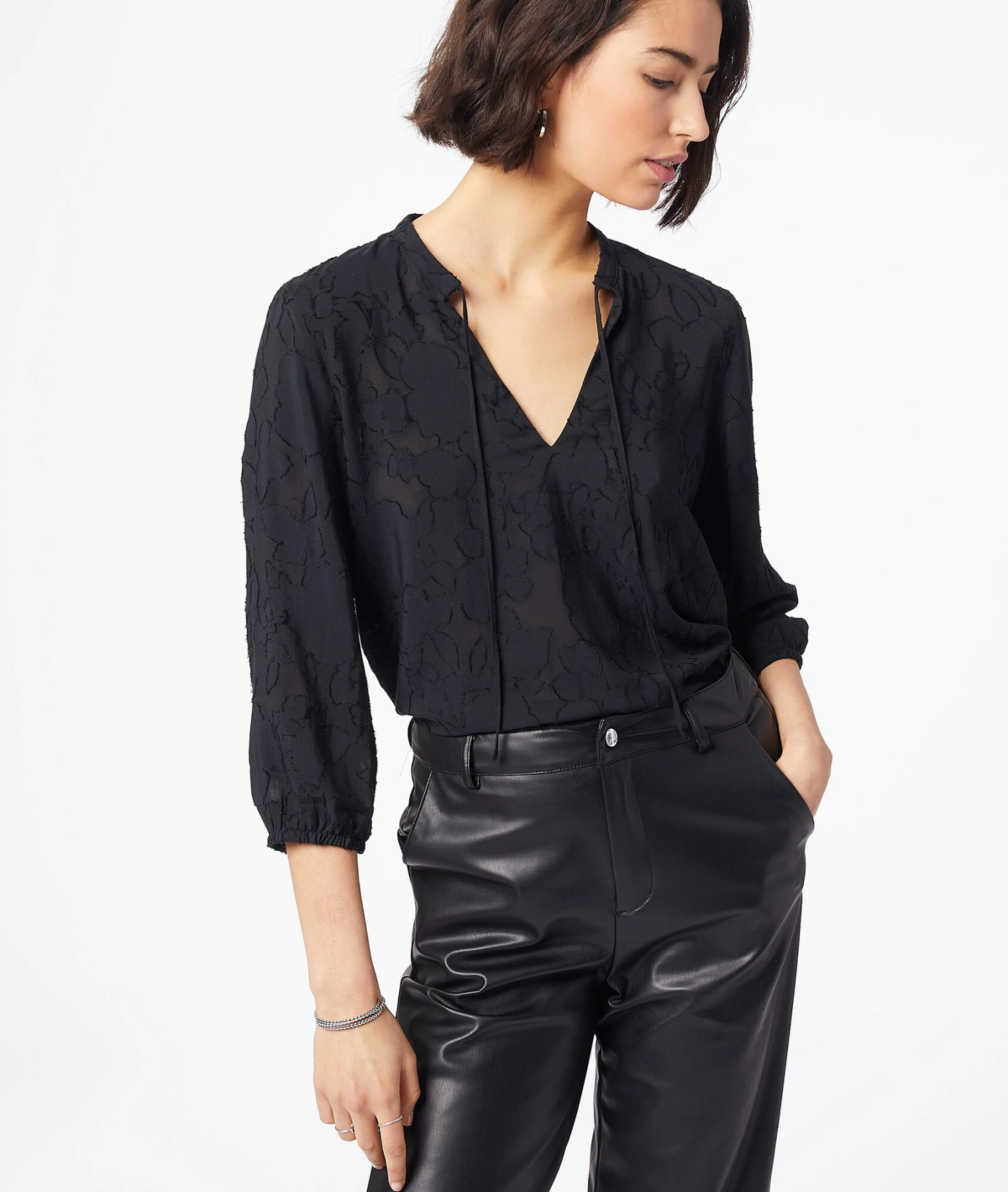 Bluse Mit Jacquard-Details SCHWARZ 5 Bluse Mit Jacquard-Details SCHWARZ – Bild 5