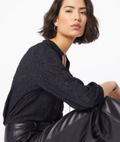 Bluse Mit Jacquard-Details SCHWARZ