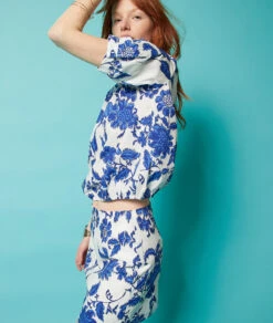 Rock Mit Print, 100 % Baumwolle BLAU