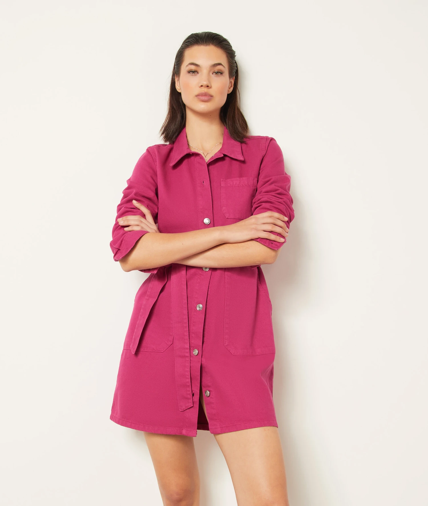 Jeanskleid Zum Binden FUCHSIA 5 Jeanskleid Zum Binden FUCHSIA – Bild 5