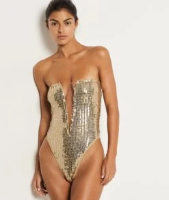 Body Mit Pailletten Und Tiefem Dekolleté GOLD