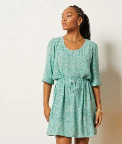 Fließendes Kleid Mit Print SMARAGDGRÜN