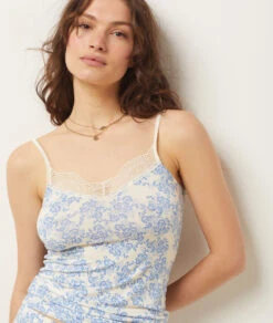 Caraco Top mit Spitze in Ecru – Elegantes Damen Pyjama Oberteil