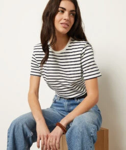 Gestreiftes T-Shirt Mit Kurzen Ärmeln WEISS