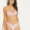 Romantic Pink Embroidered Tulle Thong - Elegant Lingerie