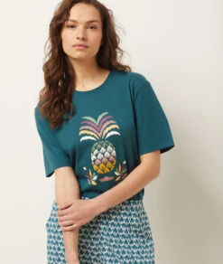 Gemütliches Herren Schlafshirt mit Ananas-Print in Tannengrün
