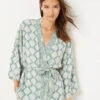 Nile Green Printed Kimono Negligee - Elegant Women's Nightwear -Etam Verkäufe 654066540 x