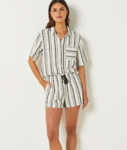 Luftige Gestreifte Pyjama-Shorts in Weiß - Komfortable Nachtwäsche für Damen