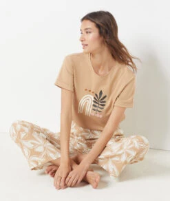 7/8 Pyjamahose in Beige – Komfortable Schlafhose für Damen