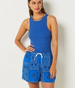 Soft Royal Blue Printed Pajama Shorts for Men