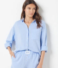 Elegantes Pyjamahemd aus Leinenmischgewebe - Himmelblau 10 Elegantes Pyjamahemd aus Leinenmischgewebe - Himmelblau -Etam Verkäufe 654068220 b