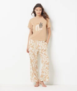 Bequemes Baumwolle T-Shirt mit Print in Beige für Schlaf & Lounge -Etam Verkäufe 654069683 6