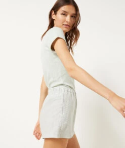 Soft Green Pointelle Knit Pajama T-Shirt - Breathable Sleepwear Top