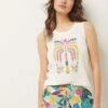 Elegant Ecru Palm Print Pyjama Tank Top - Comfortable Sleepwear -Etam Verkäufe 654070380 x