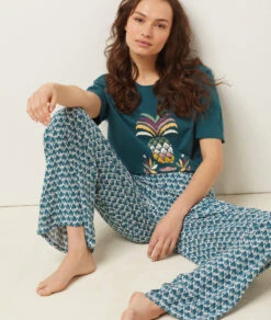 Bequeme Pyjamahose mit Print in Grün – Stylische Schlafhose für Damen