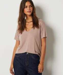 T-shirt Manches Courtes 100% Coton Bio TAUPE -Etam Verkäufe 654072184 c