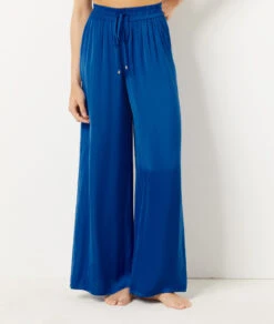 Elegante Schimmernde Pyjamahose mit Weitem Bein – Königsblau