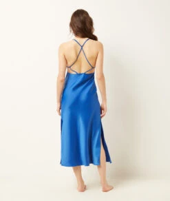 Langes Seidiges Nachthemd in Königsblau - Elegantes Satin-Negligé für Damen -Etam Verkäufe 654073223 a